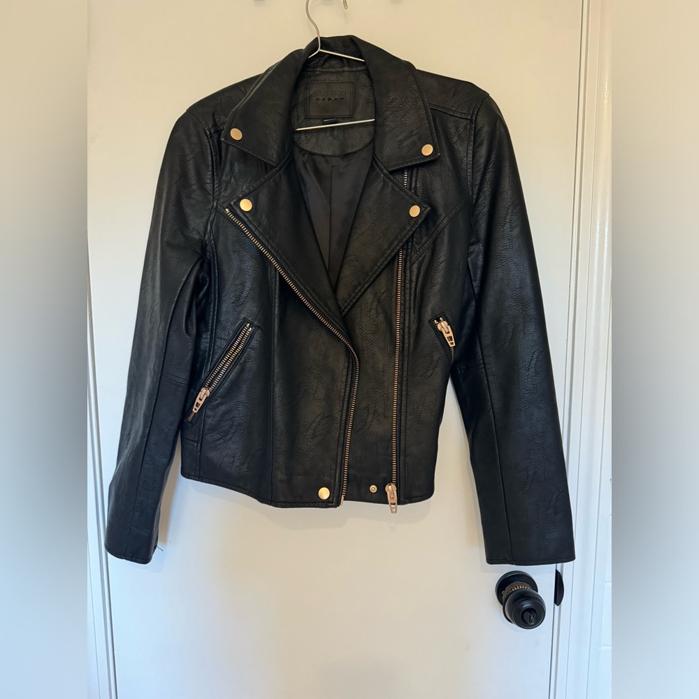 BLANK NYC Faux Leather Moto Jacket NWOT - M, black, rose gold details